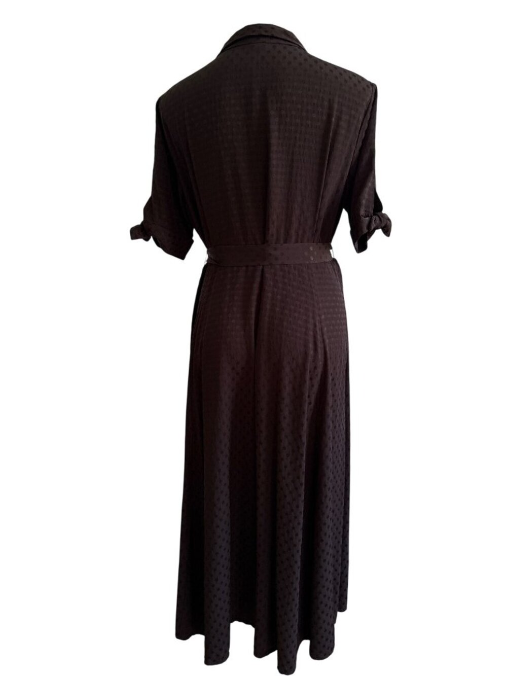 Calvin Klein Women's Black Polka Dot Maxi Shirt Dress W/ Tie Belt Size 12 - Picture 5 of 10